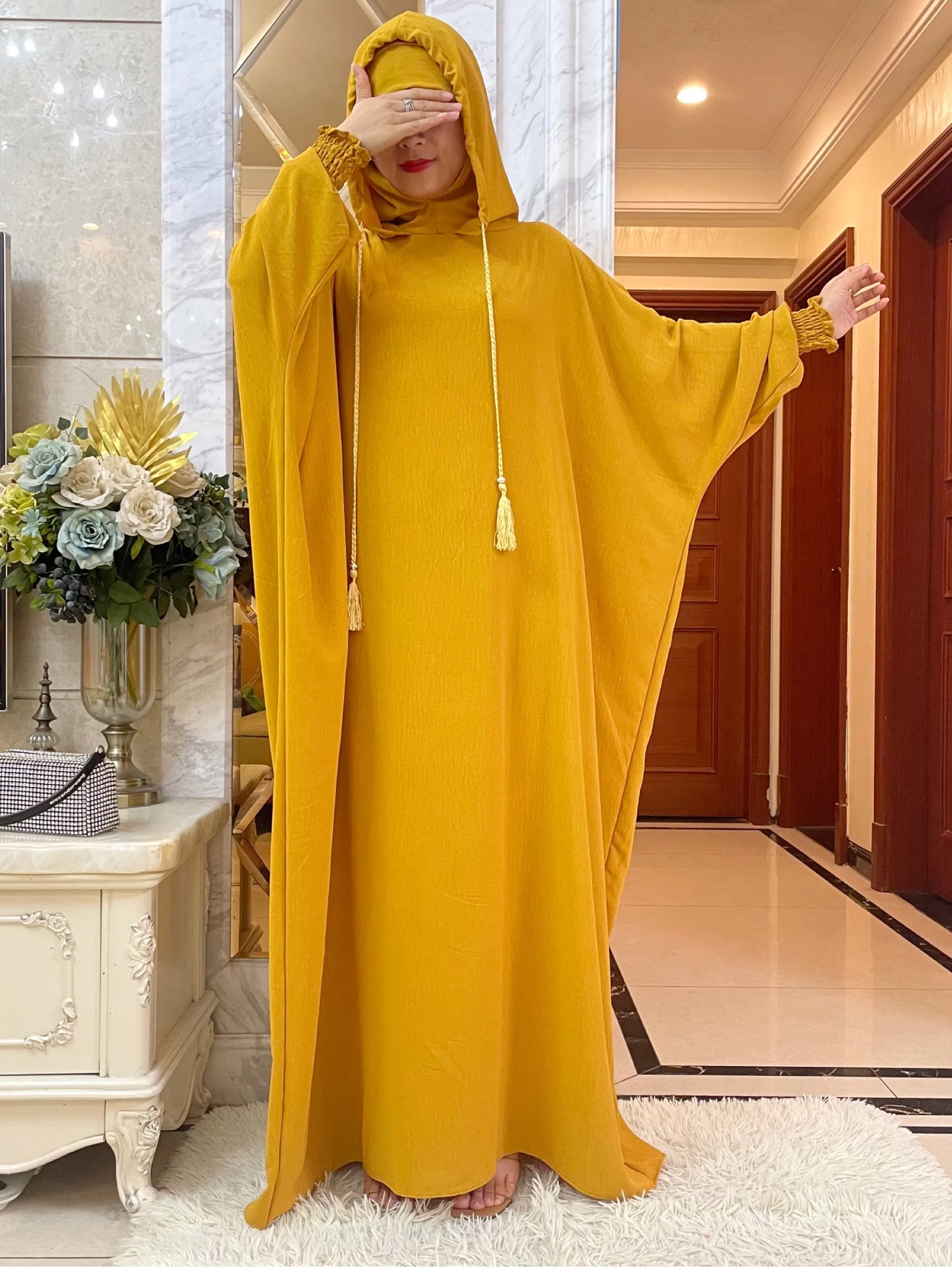 라마단 이슬람 두 모자 아바야 두바이 터키 이슬람 기도복, 고급 아이스 실크 원단 드레스, 이슬람 여성 원피스 카프탄, 신제품