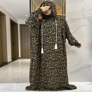 라마단 무슬림 두 모자 아바야 두바이 터키 이슬람 기도복, 꽃 코튼 원단 드레스, 이슬람 여성 원피스 카프탄, 2024 신제품