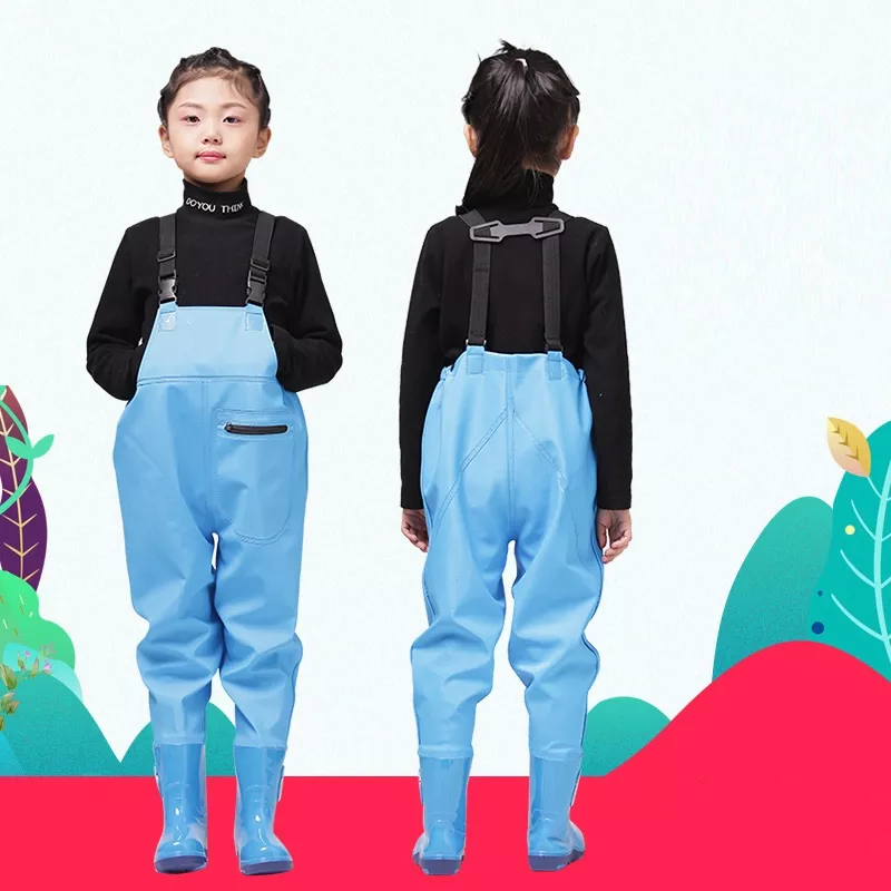 어린이용 야외 활동 부츠 포함 낚시 가슴 바지장화, PVC 레인 팬츠, 방수 부츠 풋, 최대 발 22cm(8.65 인치)