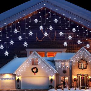 크리스마스 장식 2023 거리 화환 집 꽃줄 LED 고드름 조명, 야외 방수 커튼 요정 스트링 조명