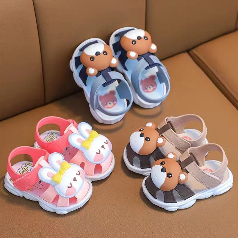 어린이용 귀여운 만화 곰 비치 샌들, 유아 신발, 미끄럼 방지, 부드러운 밑창, 한국 스타일 신발, 여름 신상