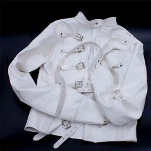 흰색 망명 스트레이트 재킷 의상, S/M L/XL 바디 하네스 구속 암바인더