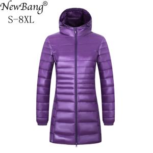 NewBang 브랜드 여성 긴 겨울 울트라 라이트 다운 재킷, 플러스 사이즈 다운 코트, 여성 후드 깃털 재킷, 따뜻한 코트, 6XL, 7XL, 8XL