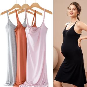 섹시한 임신 어머니 모유 수유 잠옷, 우아한 출산 간호 원피스, 여름 민소매 비스코스 잠옷, 2024 신제품