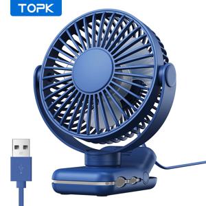 TOPK 소형 휴대용 클립 선풍기 USB 데스크 선풍기, 3 가지 속도 강한 기류, 720 ° 회전, 초저소음, 가정 및 사무실용 데스크 팬, K62B