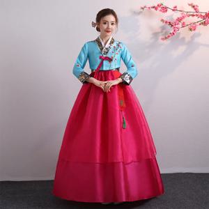 여성용 한국 전통 의상 한복, 소수민족 궁전 공연 코트 의상, 꽃 새해 웨딩 파티 댄스 드레스
