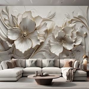 가벼운 럭셔리 아름다운 3D 릴리프 꽃 벽지, 사진 벽화, 거실 침실 식당 TV 홈 장식