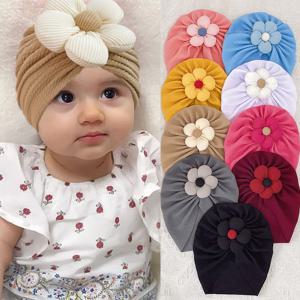 귀여운 꽃 아기 소녀 인도 모자, 단색 신생아 모자, 비니 헤드랩, 어린이 모자, 터번 보넷 헤어 액세서리