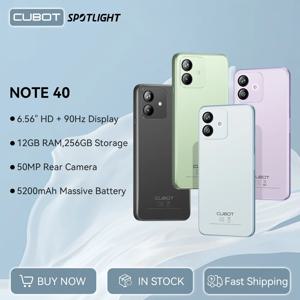 Cubot Note 40 스마트폰, 12GB RAM (6GB + 6GB 확장), 256GB ROM, 50MP 메인 카메라, 6.56 인치 90Hz 디스플레이, 5200mAh 배터리, GPS