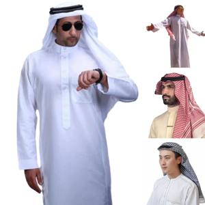 2023 새로운 라마단 이슬람교도 복장 Abayas 두바이 캐주얼 Kaftan 가운 아랍 머리 스카프와 이슬람 의상 Keffiyeh 남성용 선물 세트