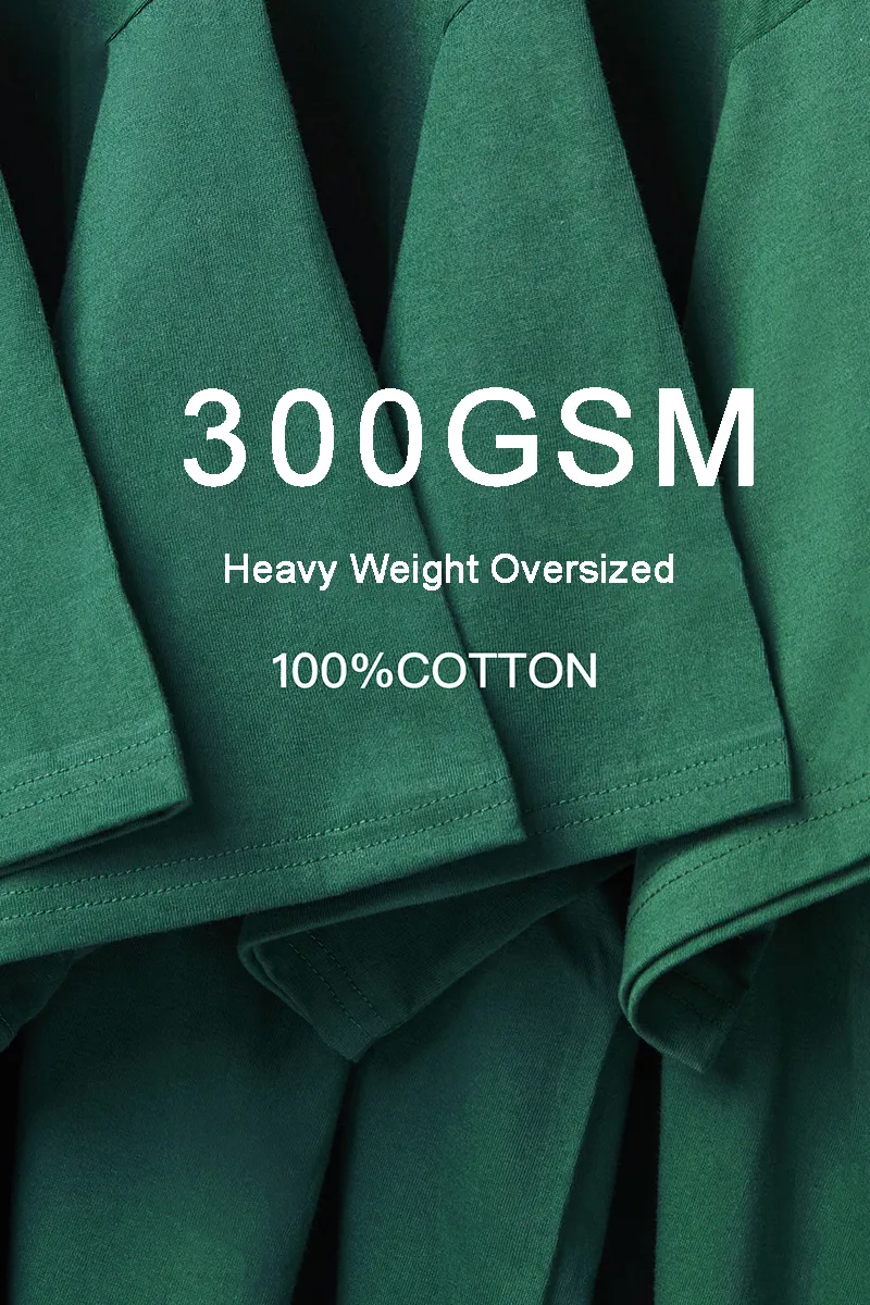 남성용 100% 코튼 티셔츠, 반팔 티, 단색, 특대, 헤비 웨이트, DIY 맞춤 로고, 300gsm Hgn-end 품질