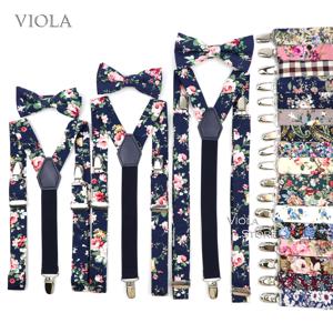 남녀공용 꽃무늬 면 멜빵 나비 넥타이 세트, 조절식 스트랩, 남성 바지 셔츠, 소녀 스커트 액세서리 선물, 3 가지 크기