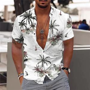 남성용 코코넛 트리 셔츠, 3D 프린트, 하와이안 셔츠, 해변 반팔, 패션 상의, 2024 티셔츠, 블라우스, 카미사, 5xl