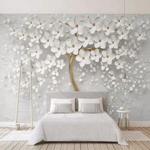 사용자 정의 모든 크기의 벽화 벽지, 3D 스테레오 흰색 꽃 벽 그림, 거실 TV 소파 침실 배경