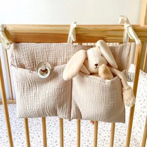 아기 침대 보관 가방, 코튼 더블 파우치, 신생아 침대 머리판 정리함, 아기 침구, 기저귀 장난감 가방