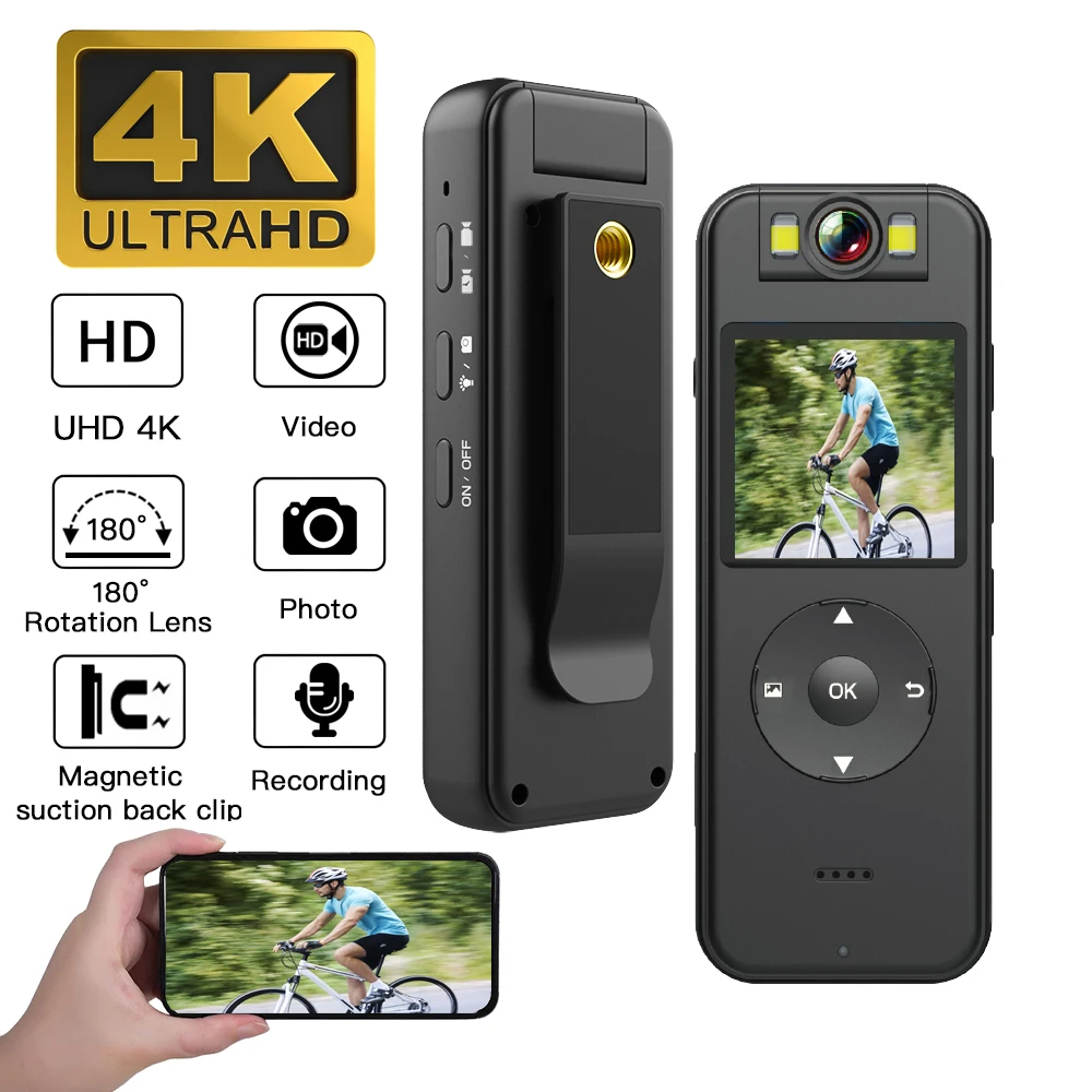 울트라 HD 4K 미니 카메라, 와이파이 휴대용 소형 디지털 비디오 녹음기, 경찰 바디캠, 적외선 야간 투시경, 미니어처 캠코더