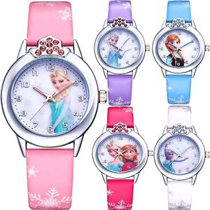 디즈니 겨울왕국 공주 어린이 시계, 가죽 스트랩, 귀여운 어린이 만화 손목시계, 축제 선물, 어린이 소녀 시계