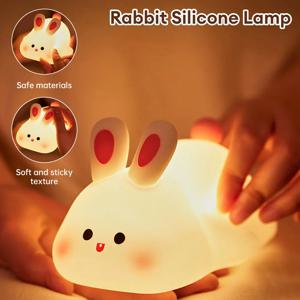 LED 귀여운 토끼 실리콘 램프, USB 충전식 타이밍 침대 옆 장식 조명, 3 단계 밝기 조절 모유 수유, 보육원 야간 조명