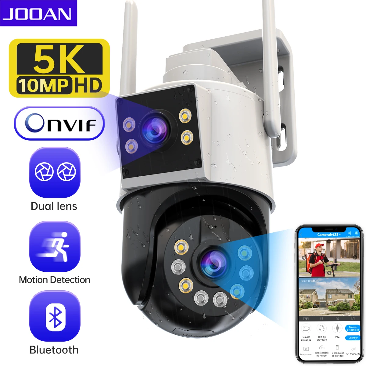 JOOAN PTZ 와이파이 카메라, 야외 듀얼 렌즈, 듀얼 스크린, IP 카메라, AI 추적 보안 보호, CCTV 감시 카메라, 10MP, 6MP