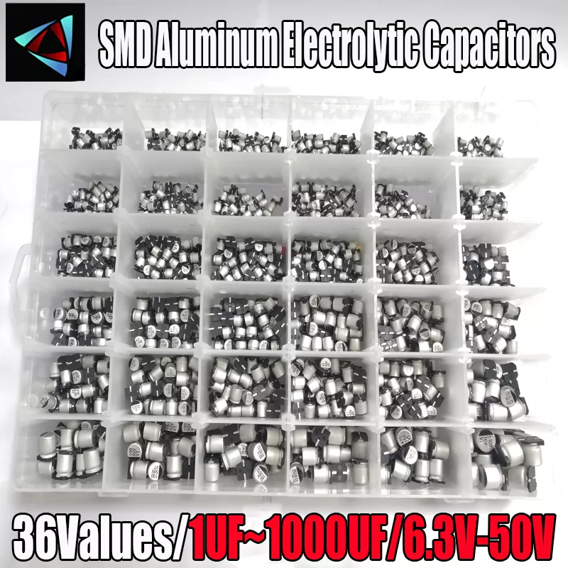 SMD 알루미늄 전해 축전기 구색 키트 및 상자, 1UF ~ 1000UF 6.3V-50V 24/36 값, 400 1500 개/로트