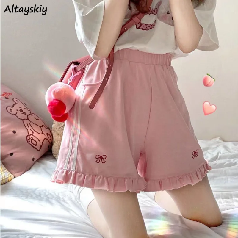 스포티 한 반바지 여성 프릴 카와이 활 일본식 캐주얼 느슨하고 부드러운 하이 웨이스트 여름 학생 심플 패션 인기 시크