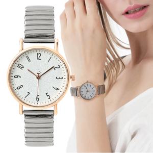 여성 패션 심플한 디지털 디자인 쿼츠 시계 캐주얼 스테인레스 스틸 스트레치 버클리스 스트랩 여성용 시계 드레스 시계