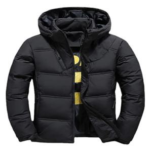 남성용 따뜻한 겨울 재킷 코트, 따뜻한 스탠드 칼라, 두꺼운 모자, 흰색 오리 파카, 남성용 블랙 겨울 다운 재킷, 후드 포함
