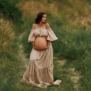 여성용 보호 투피스 세트, 임산부 드레스, 사진 촬영용 편안한 린넨 코튼, 빈티지 상의 및 스커트, 임신 의류