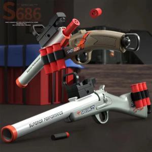2024 샷건 쉘 방출 장난감 총 소프트 총알 에어소프트 런처, 야외 스포츠 권총 총 무기, 어린이 소년 선물, S686