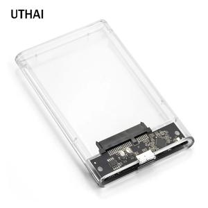 UTHAI USB 3.0 2.0 HDD 인클로저, 2.5 인치 직렬 포트 SATA SSD 하드 드라이브 케이스, 지지대 6TB 투명 모바일 외장 HDD 케이스, G06