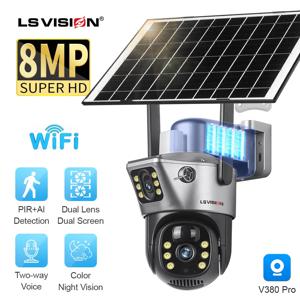 LS VISION 듀얼 렌즈 듀얼 스크린 배터리, 와이파이 태양광 카메라, CCTV 모션 감지, 인간 자동 추적 감시 카메라, 4K, 8MP