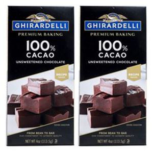 기라델리 프리미엄 베이킹 카카오 언스위튼드 초콜릿, 2개, 100% Cacao Unsweetened, 113.5g
