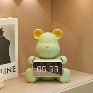 Uinox 곰돌이 탁상용 시계 감성 인테리어 테디베어 LED 탁상시계, 녹색, 앉은 자세