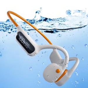 프리라이프 - 골전도 방수 IPX8 블루투스 5.3 수영 스포츠 MP3 이어폰 LED 잔량표시, 화이트 오렌지, FSX10