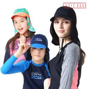 [베이직엘르] 자외선 완벽 차단 유아동 성인 플랩캡 물놀이용 모자 수영모자