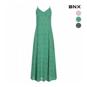 [BNX] 여성 로즈 패턴 쉬폰 나시 롱 원피스