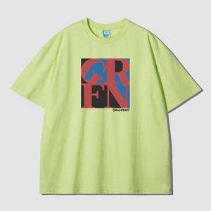 그랜피니 남녀공용 오버핏 스퀘어 아트 로고 프린팅 반팔 티셔츠