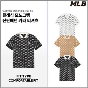 [MLB] 남녀공용 모노그램 전판 카라 반팔티셔츠 (3APQM0443-4종)