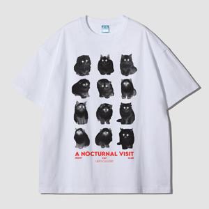 그랜피니 오버핏 나이트 캣 클럽  프린팅 라운드 반팔 티셔츠