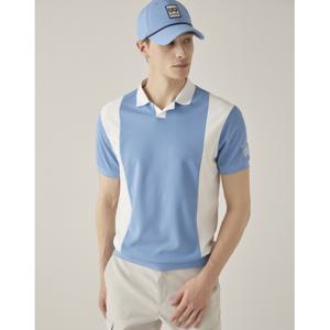 헤지스 골프 23SS ONLINE 특가블루 버티컬 배색 반팔 블루종 티셔츠 HUTS3B372B1