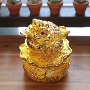 재물과 행운의 황금엽전 삼족두꺼비 풍수 장식품 (중)