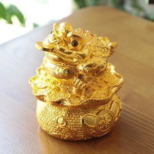 재물과 행운의 황금엽전 삼족두꺼비 풍수 장식품 (대)