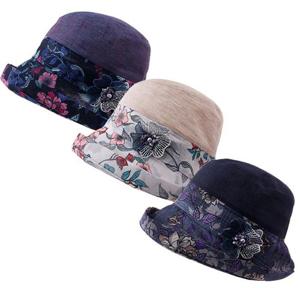 [마메든]꽃무늬 마 벙거지 3color 패션 중년 여성 할머니 여름 챙 모자 MI-B31013
