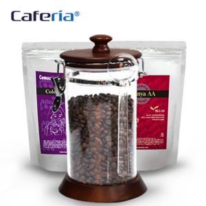 Caferia 나무/아크릴 밀폐용기 1000ml+콜롬비아 수프리모 200g+케냐 AA 200g(CA3-C7-C4)