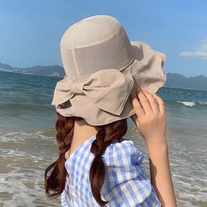 [루즈루나] 넓은 챙 뒷리본 여름 여성 버킷햇 벙거지 모자