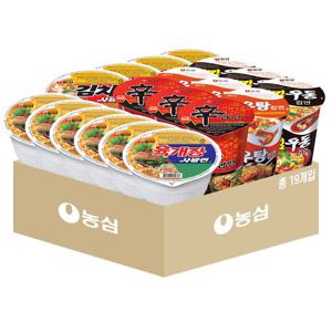 컵라면 혼합 19개 (육개장사발면6+김치사발면4+신라면컵3+새우탕컵3+튀김우동컵3)