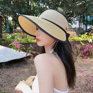 [루즈루나] 아그나 챙이 넓은 여름 밀짚 돌돌이 썬캡 자외선차단 벨크로 비치 바캉스 여성 모자