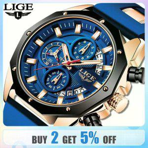 LIGE 패션 남성 시계  탑 브랜드 럭셔리 실리콘 스포츠 쿼츠 날짜 방수 손목시계 크로노그래프