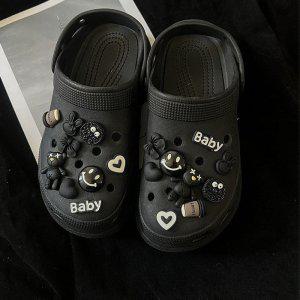블랙 지비츠 세트 크록스 호환 스마일 과자 꾸미기 곰인형 검정 파츠 장식 신발