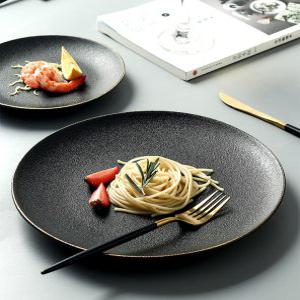 고급 골드 라인 일식 블랙 호텔 접시 도자기 사각 레스토랑 플레이팅 원형 양식 일식 그릇